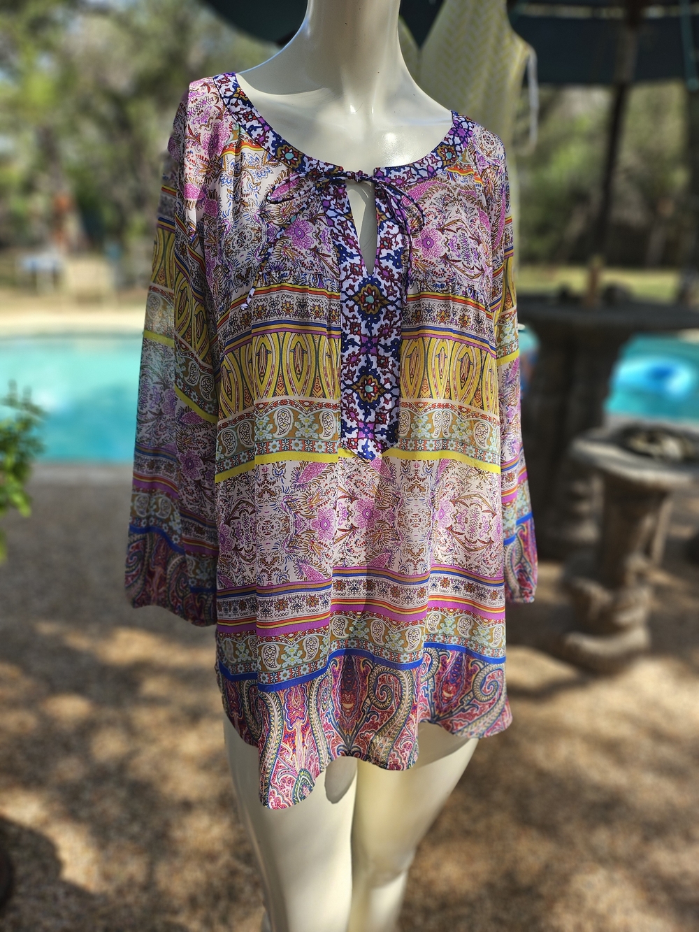 Olive Hill Women's Bohemian Floral Lace-Trim Puff Sleeve Blouse XL
